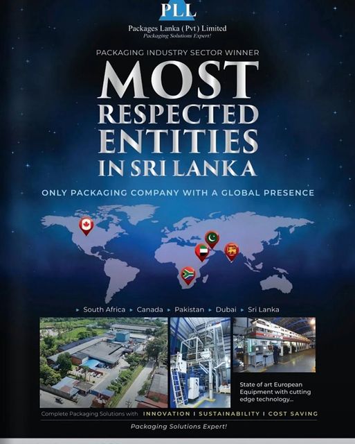 Packages Lanka (Pvt) Ltd has been recognized as one of the Most Respected Entities in Sri Lanka